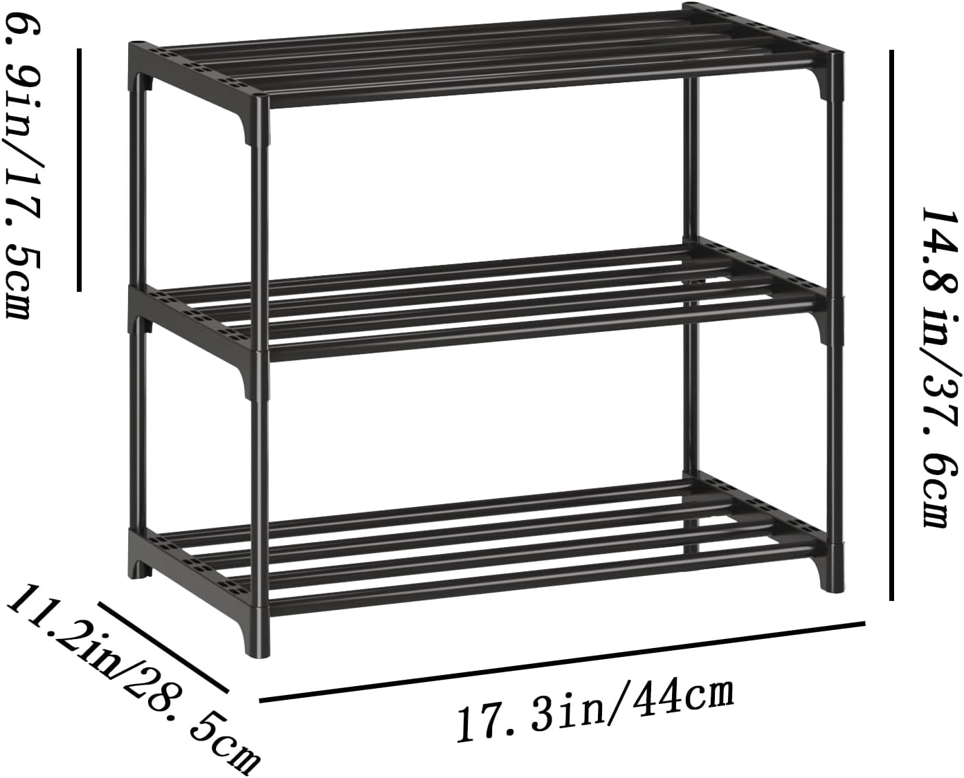 3-Tier Small Shoe Rack, Metal Stackable Kids Shoe Shelf Storage Zapateras Organizer,Narrow Shoe Rack Sturdy for Closet Hallway Entryway Living Room Bedroom (Black) image 2