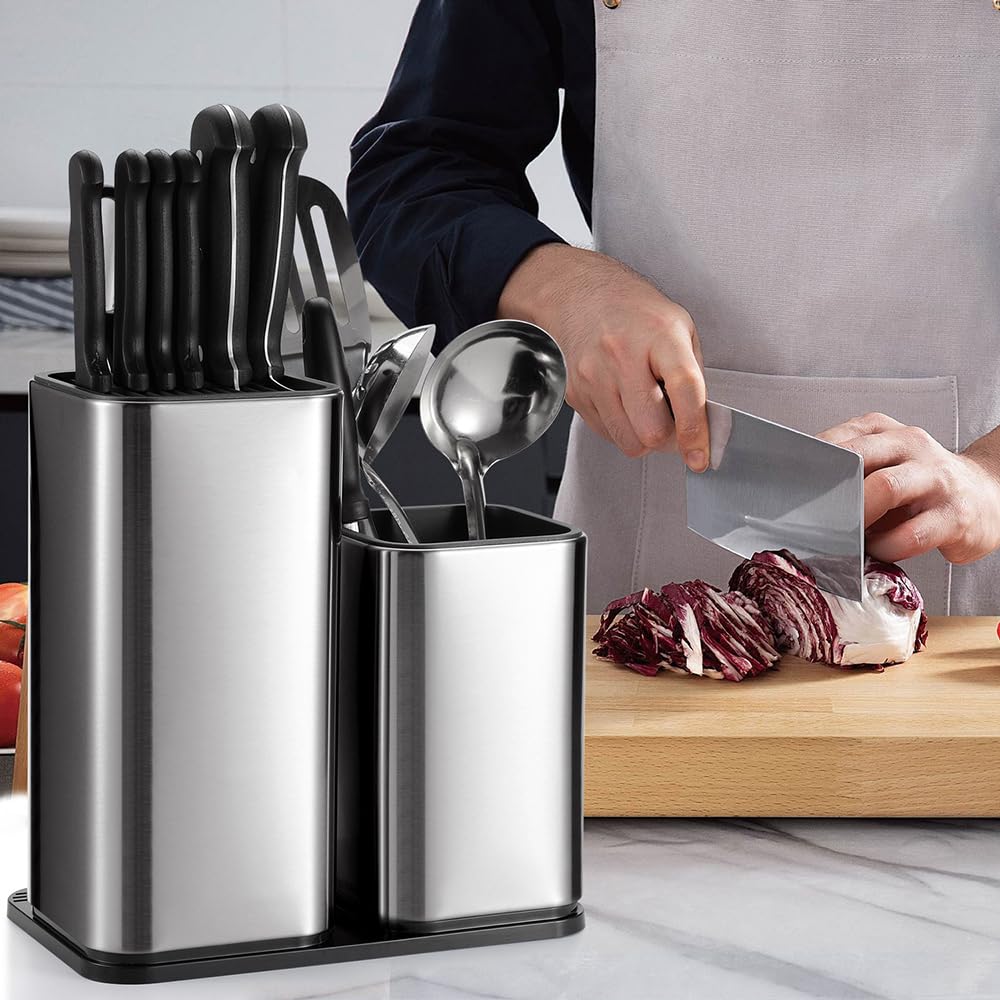 Portacoltelli da Cucina 2 in 1 Ceppo Coltelli Acciaio Inox Portacoltelli da Cucina Ceppo Coltelli da Cucina Vuoto per Coltelli e Utensili da Cucina.