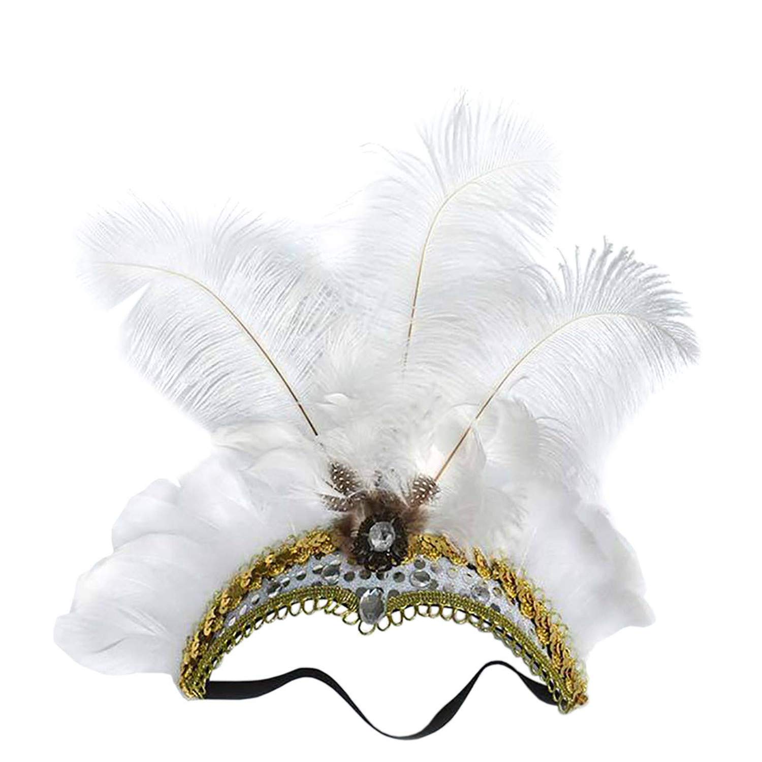 Ulalaza Style-17 Carnival Feather Headpiece Showgirl Headband Roaring 20S 1920S Flapper Head Band Vintage Gatsby Party Accessories