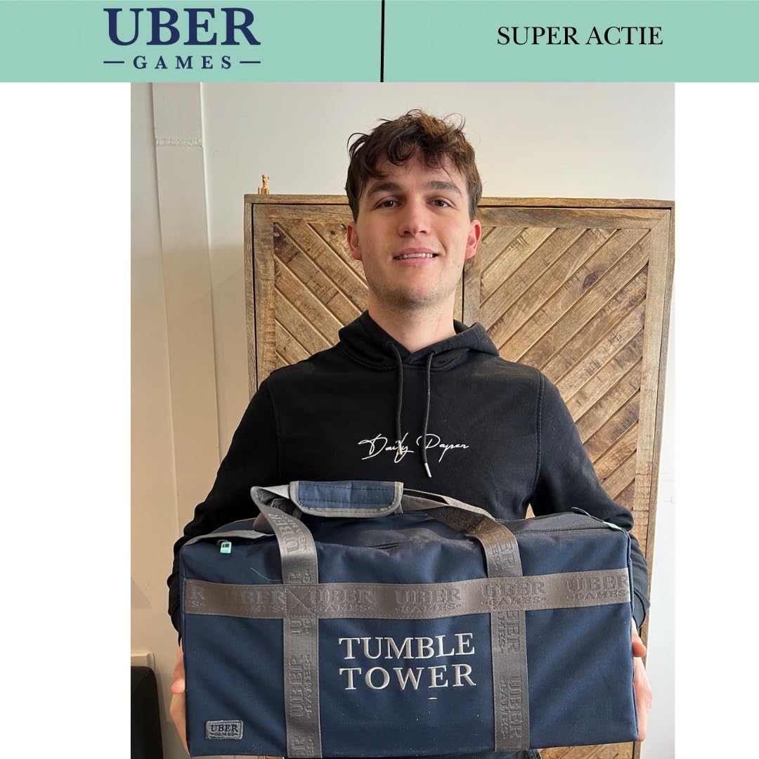 Ubergames Gigantyczna wieża ruchoma do 120+ cm XXL Jumbo Hi-Tower w torbie - 1,2 m (maks. w grze. Masywna sosna drewniana gra wieżowa - bardzo luksusowe bloki i torba (do 120 + cm)