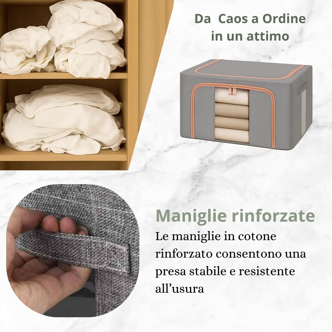 4 Scatole per Armadio Rigide con Cerniera da 66L, Set da 4 Contenitori per Armadio Salvaspazio, Organizer Armadio con Struttura in Metallo Pieghevole (66L (50x40x33cm), 4, unità)