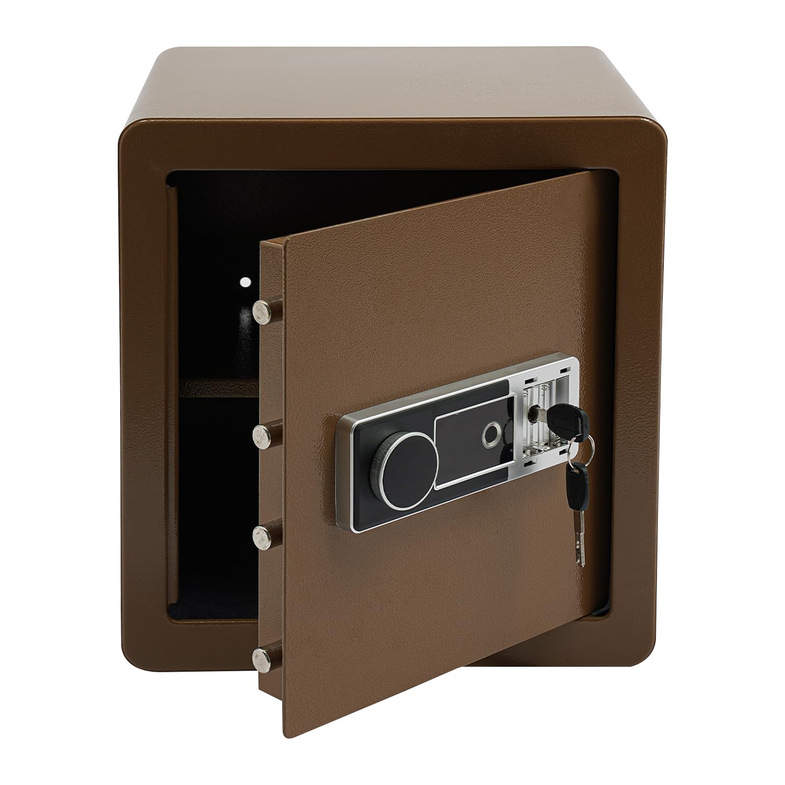 Cassaforte Biometrica 45 L Cassaforte di sicurezza con impronte digitali in acciaio, ripiano rimovibile, chiave di emergenza inclusa, 16 impronte per casa e ufficio (caffè dorato)