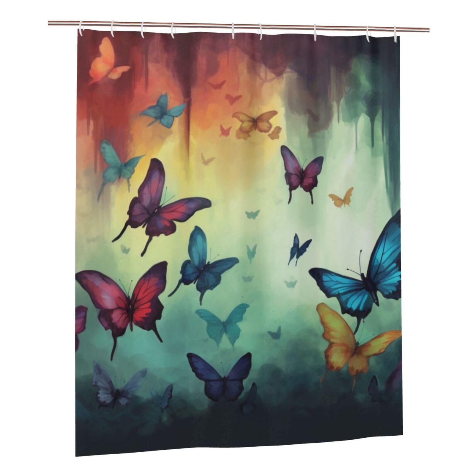 BWWHCCTI Butterflies Print Printed Shower Curtain With 12 Plastic Hooks Opaque Quick Drying Waterproof Shower Curtains Sets For Bathroom 152x183 Cm