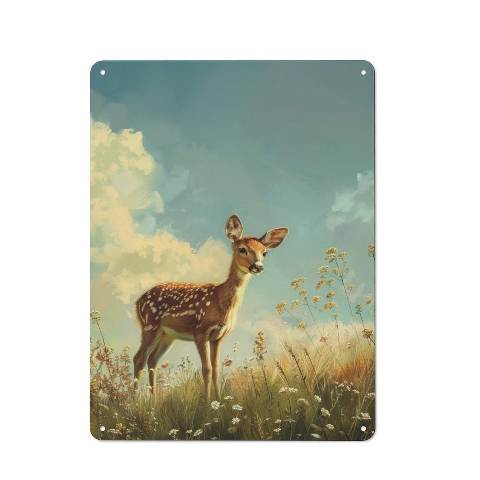 Junmoney Golden Meadow Fawn Retro Metal Wall Sign 40X30cm For Café Or Home Bar, For Home Bar Enthusiasts, For Retro Home Interiors