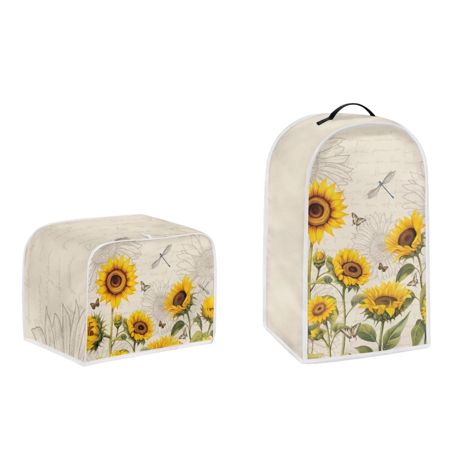 doginthehole Blender Cover Toaster Cover 4 Slice Vintage Sunflowers Dragonfly Design Small Appliance Dust Covers for Kitchen Bread Machine Dust Protection Cover Food Processor Dust Cover Set of 2