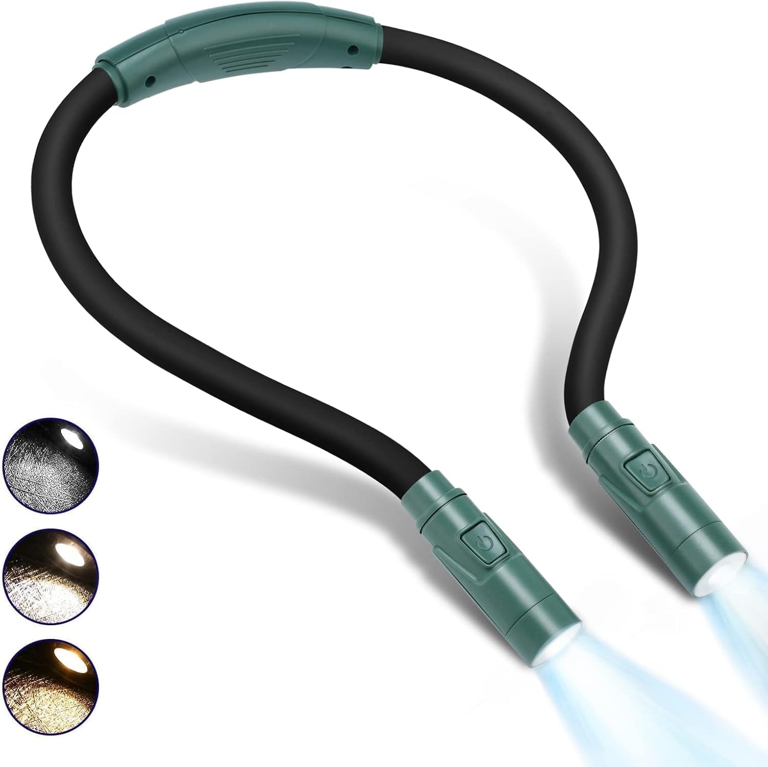 3 Colours Neck Reading Light for Knitting, 3000K-6000K(Floodlight), Green