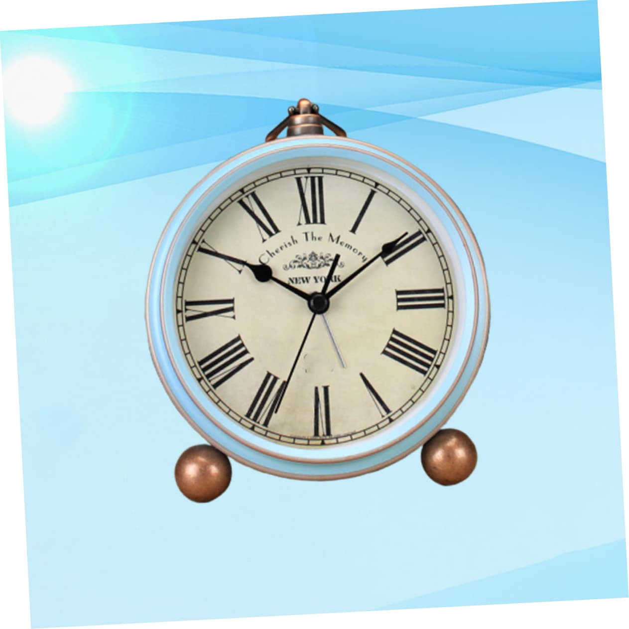 Reloj Despertador Retro Vintage Azul de Mesa de Metal para Escritorio