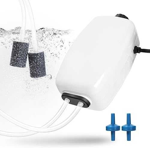 AQUANEAT Bomba de aire para acuario, burbujeador de aire para pecera, aireador de oxígeno hidropónico de doble salida ajustable con piedras de aire,