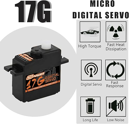 Miniatura 4 de DSPOWER 2 piezas 17G RC Micro Servo, impermeable RC Mini servo digital con servo bocina 25T para 118 116 RC tanque barco helicóptero avión robot