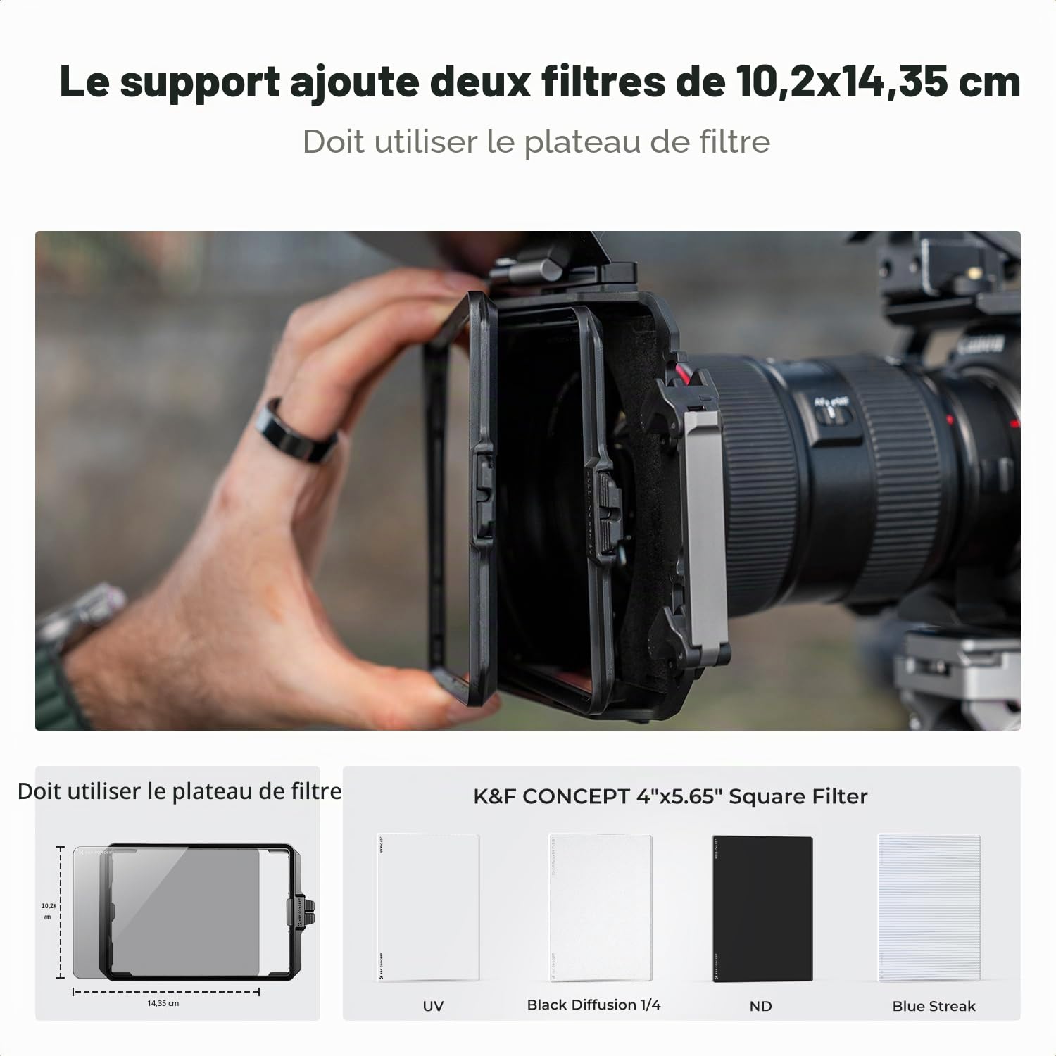 K&F CONCEPT Matte Box et Black-Mist 1/4 avec 2 Cadre et 5 Adaptateurs | Kit,Bagues 67/72/77/82/95mm,Sac inclusFM703
