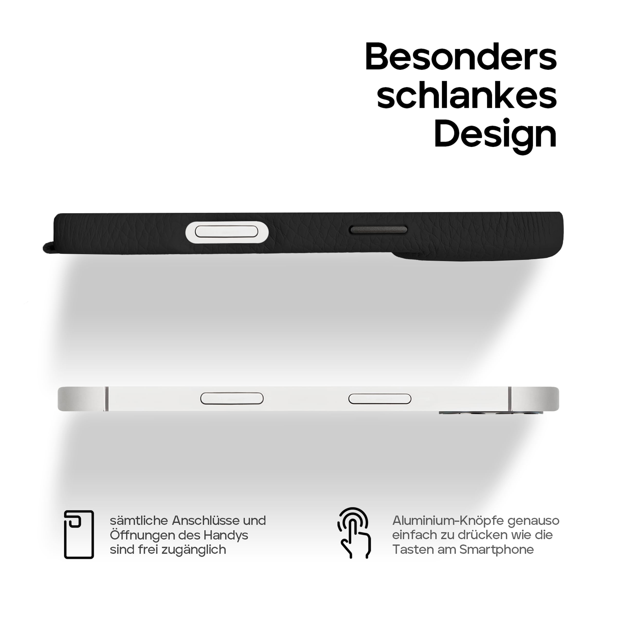 WIIUKA Etui na telefon iPhone 16 Pro Max, skórzane etui z łańcuszkiem na telefon komórkowy, wysokiej jakości etui na telefon komórkowy, etui, łańcuszek do zawieszenia, czarne