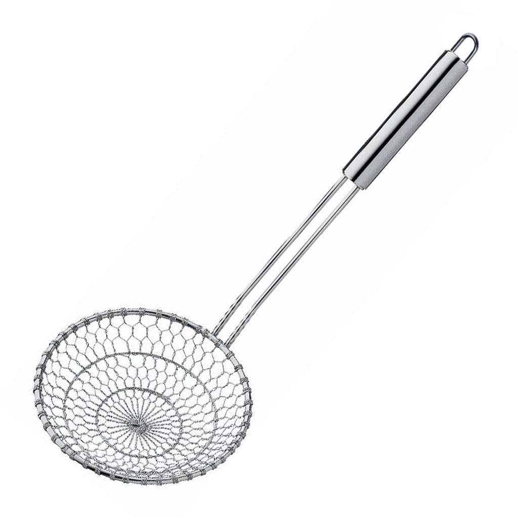 QUNINE Tamiz, colador, Filtro de Malla de Acero Inoxidable para cocinar y freír Pasta en la Cocina, colador Potente, utensilio para freír, Espumadera Profesional (Plata)
