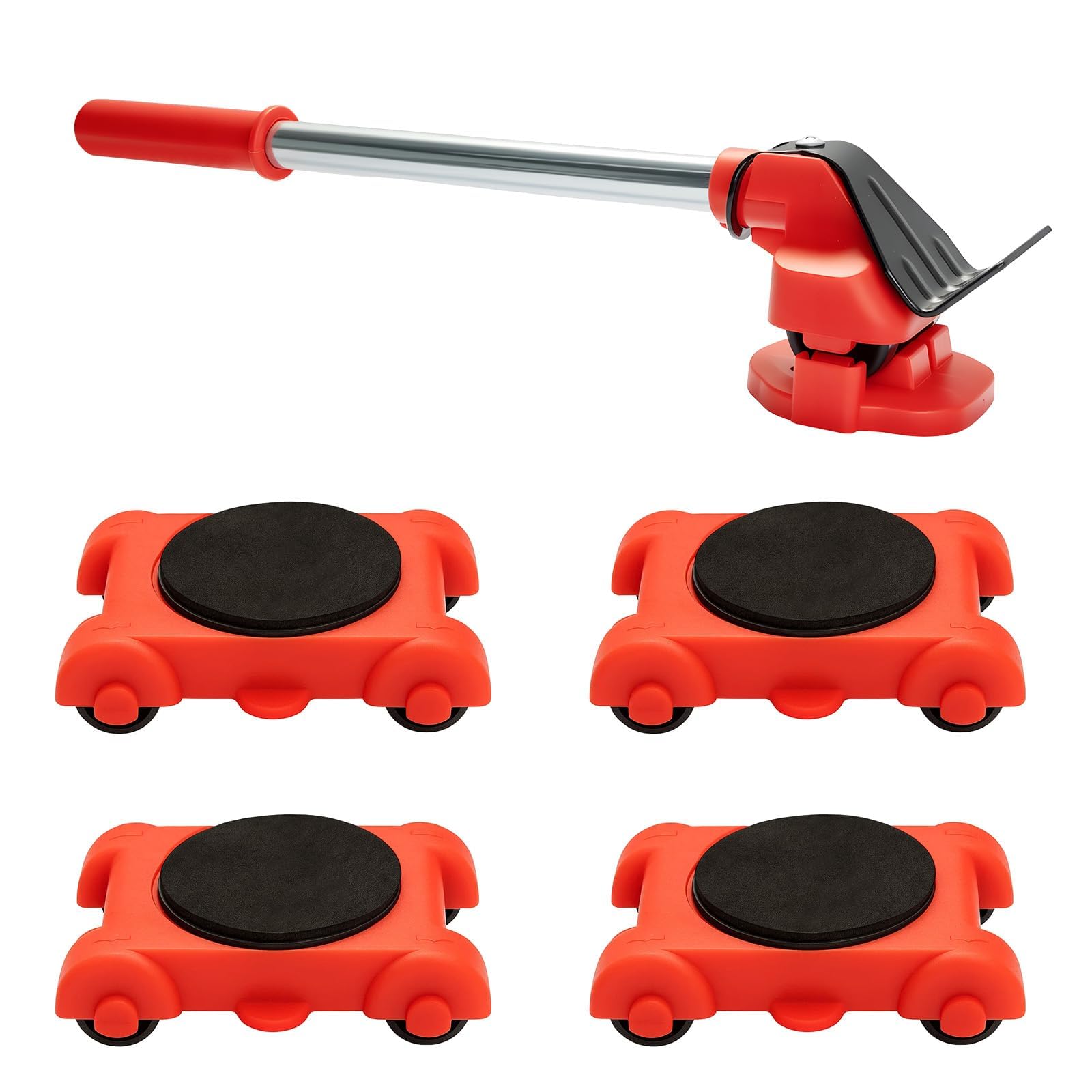 Youyijia Furniture Lifter Sliders 4Pcs Casters Kits 360 Degree Rotatable Adjustable Height Moving Lifting Tool Set for Heavy Duty Furniture Couches Refrigerators Washing Machine (Red New)