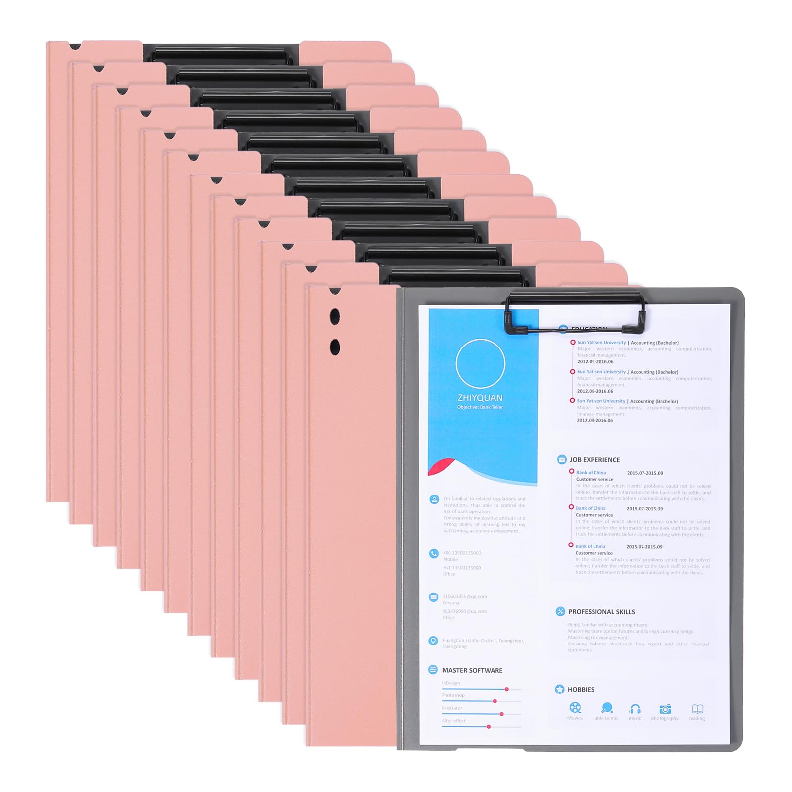 PATIKIL 9.3 x 12.6" Copertina per Relazioni Cartone Pressato, 12 Pz Clip Forti Cartelle Presentazione Capacità 100 Fogli Cartella Portfolio per Curriculum Documenti, Rosa (Stile Verticale)