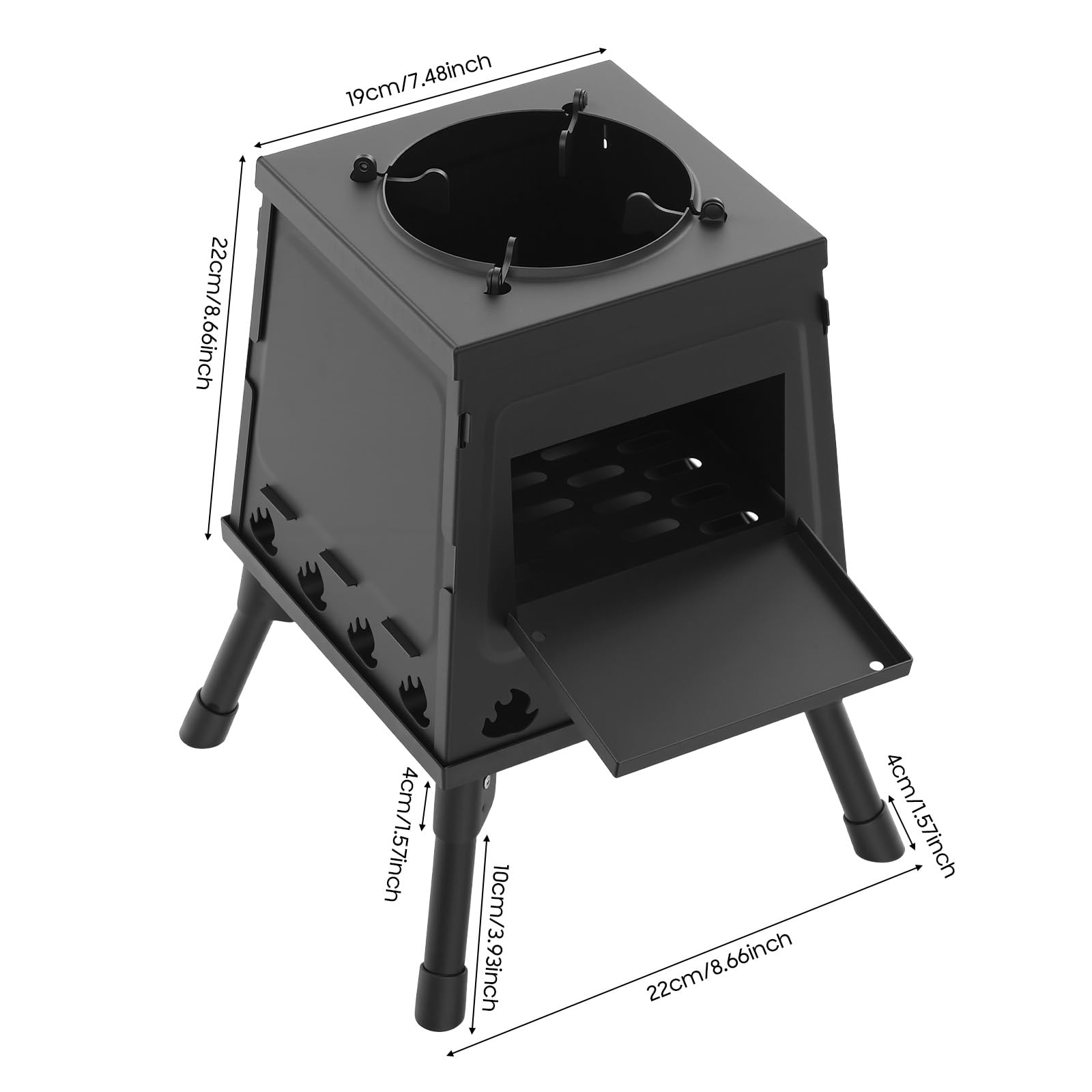 Estufa portátil de acero plegable para camping, estufa de leña multifuncional para exteriores, para 3-5 personas, color negro