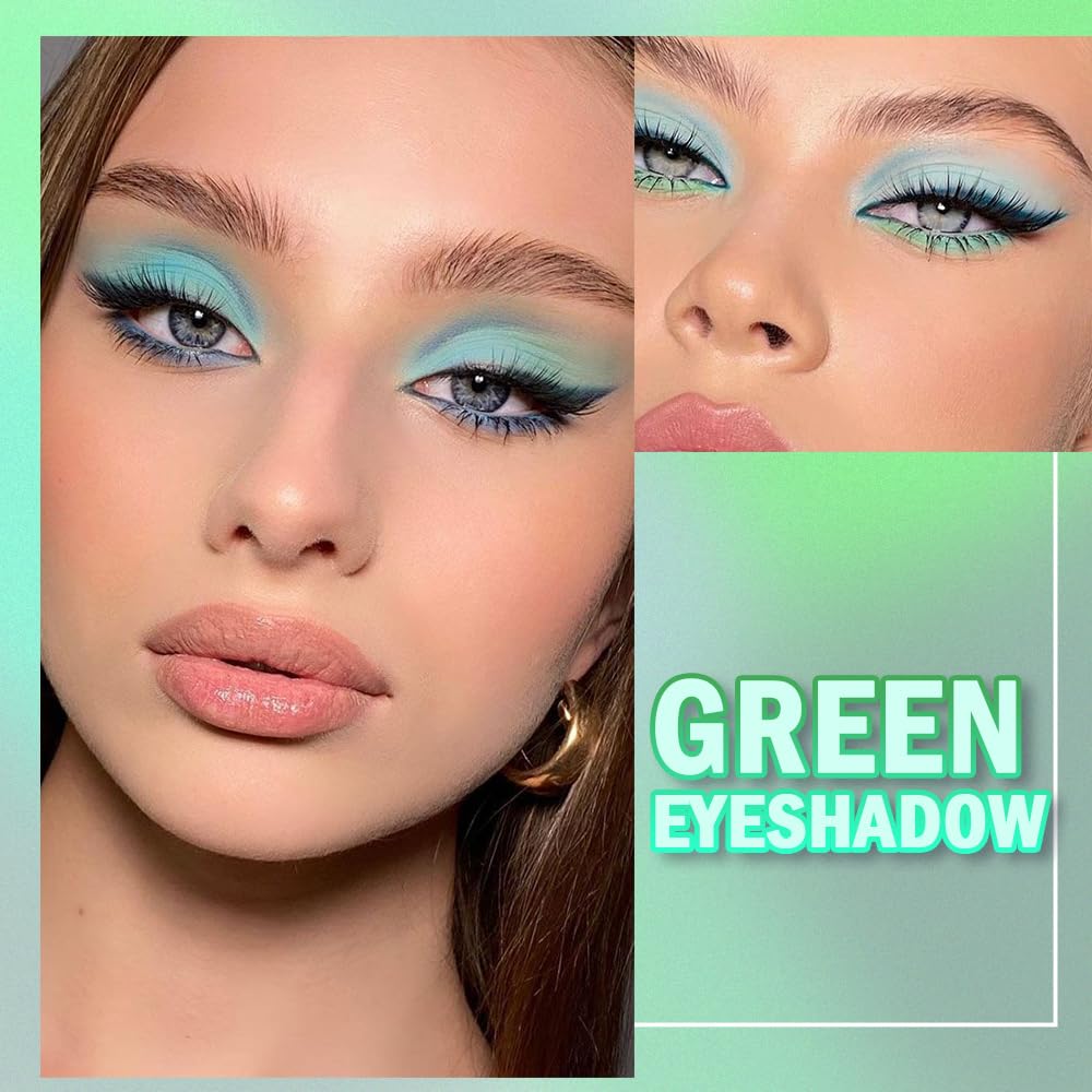 Lidschatten-Palette, matt, hellgrün, mit Glitzer, 4 Farben, wasserfest, mit Pigmenten aus Minze und Meerschaum, für Damen