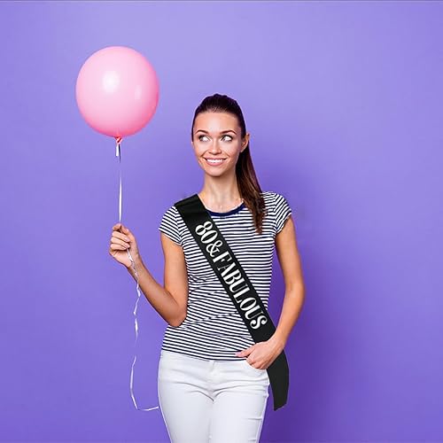 Miniatura 4 de Banda de cumpleaños de 80 y fabulosa, lámina plateada de satén negro del 80 y fabulosa banda de cumpleaños para hombres o mujeres, decoraciones de
