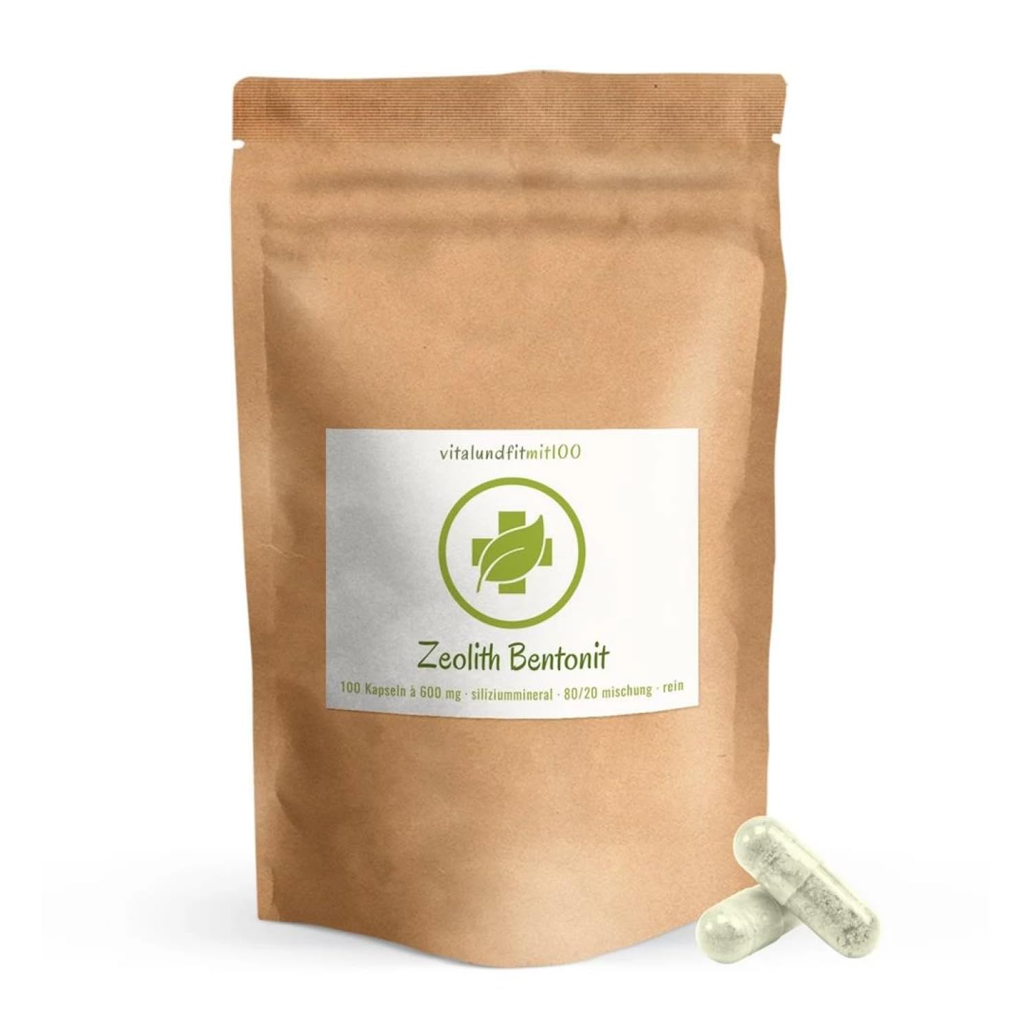 Zeolith-Bentonit (Mischung 80/20) - 100 Kapseln à 600 mg - Geschmacksneutral - keine Nanos - VEGANE Kapseln - ohne Zusätze - Deutsche Herstellung