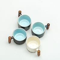 Vista 6 de Juego de 2 tazas de café expreso de porcelana, tazas de té pequeñas, tazas de café espresso de cerámica de 2 onzas con mango de madera