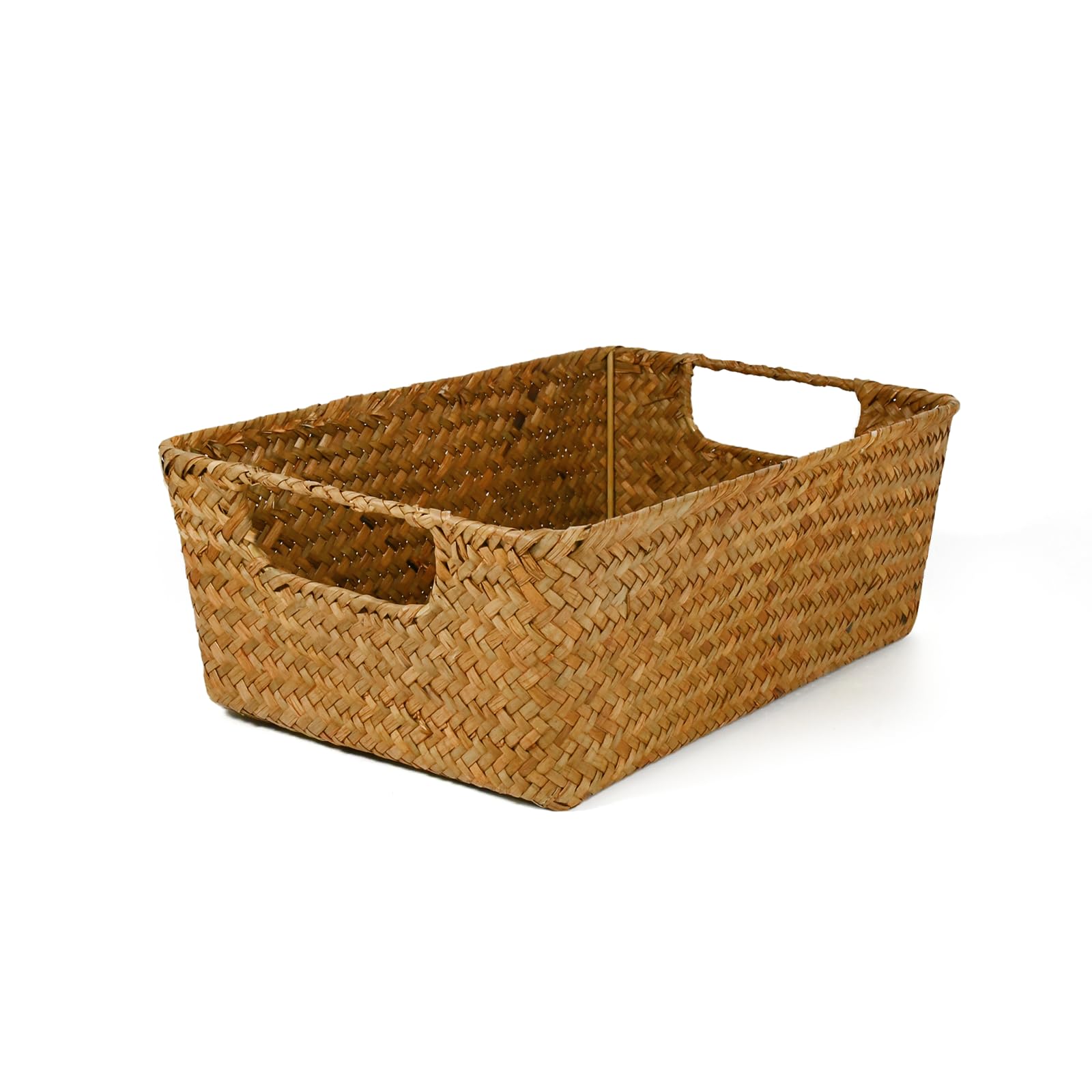 Cestino In Erba Marina Intrecciato - Con Maniglia - Rettangolare - Per Biancheria O Oggetti - Naturale