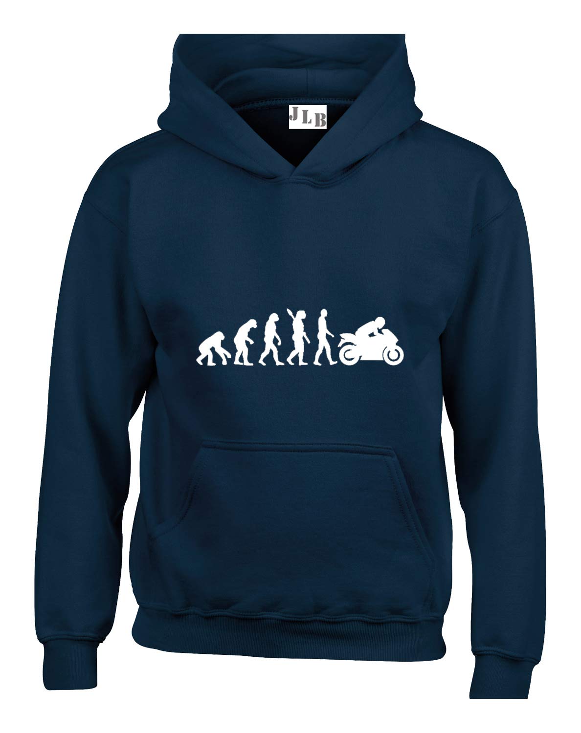 JLB Print Evolution of The Motorbike Funny Cool Premium Quality Unisex Hoodies for Men, Women and Teens Navy