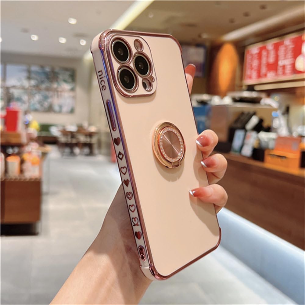 Funda para iPhone XR con parachoques de corazón y soporte rosa 7