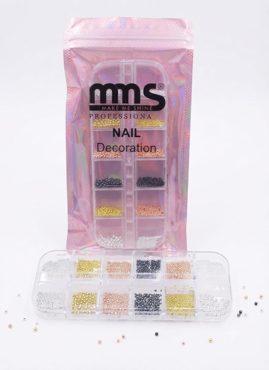 MMS Professional Nail Decoration Micro Beads Kit | Gold, Silver, Rose Gold, 12-Grid Storage Case, Nail Art Beads, DIY & Salon Use, Multi-Colour Set-image-41