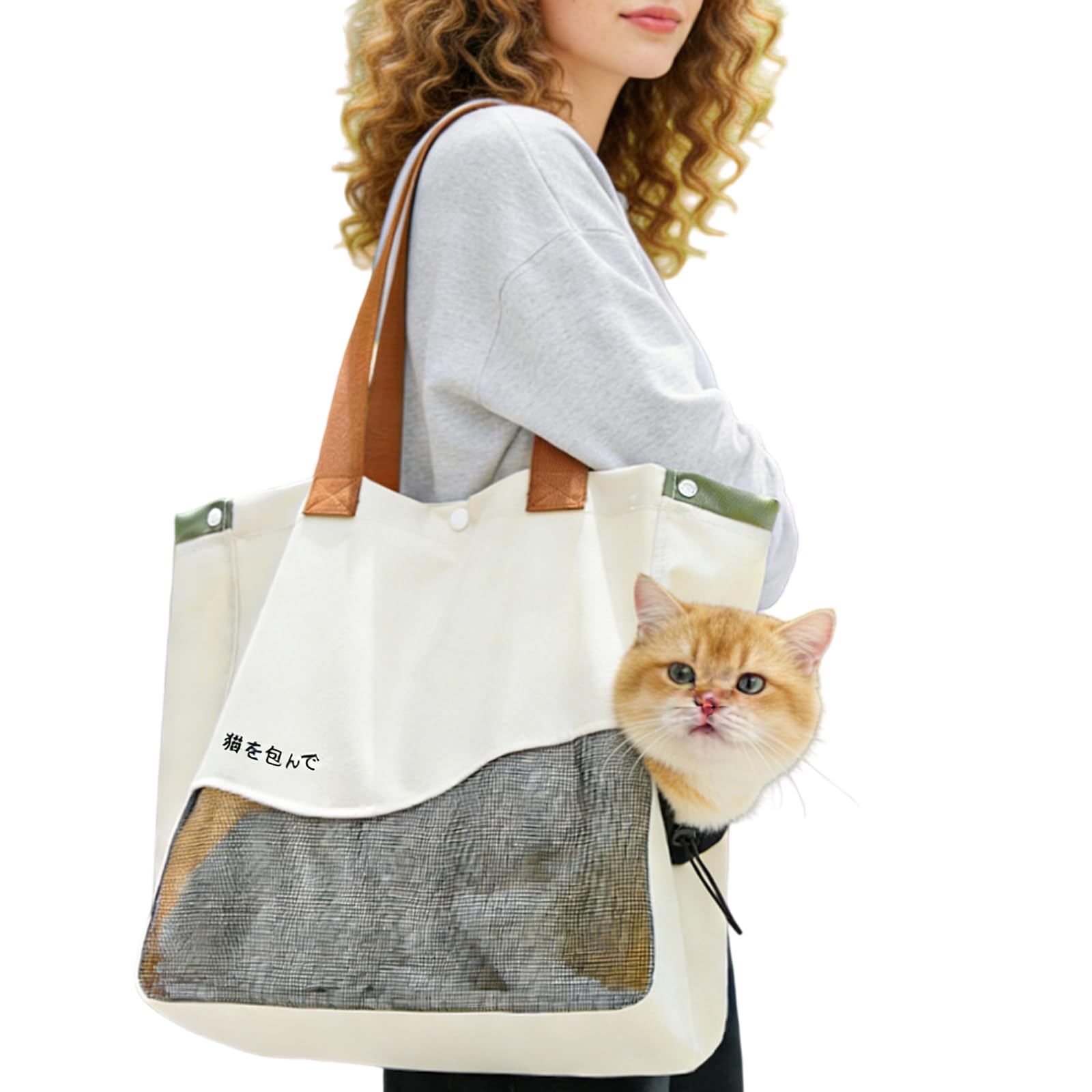 Borsa da trasporto per cani e gatti di piccola taglia, pieghevole, con tracolla, grande capacità fino a 7,5–10 kg, con gancio per guinzaglio, per viaggi, beige, 34×16×37 cm