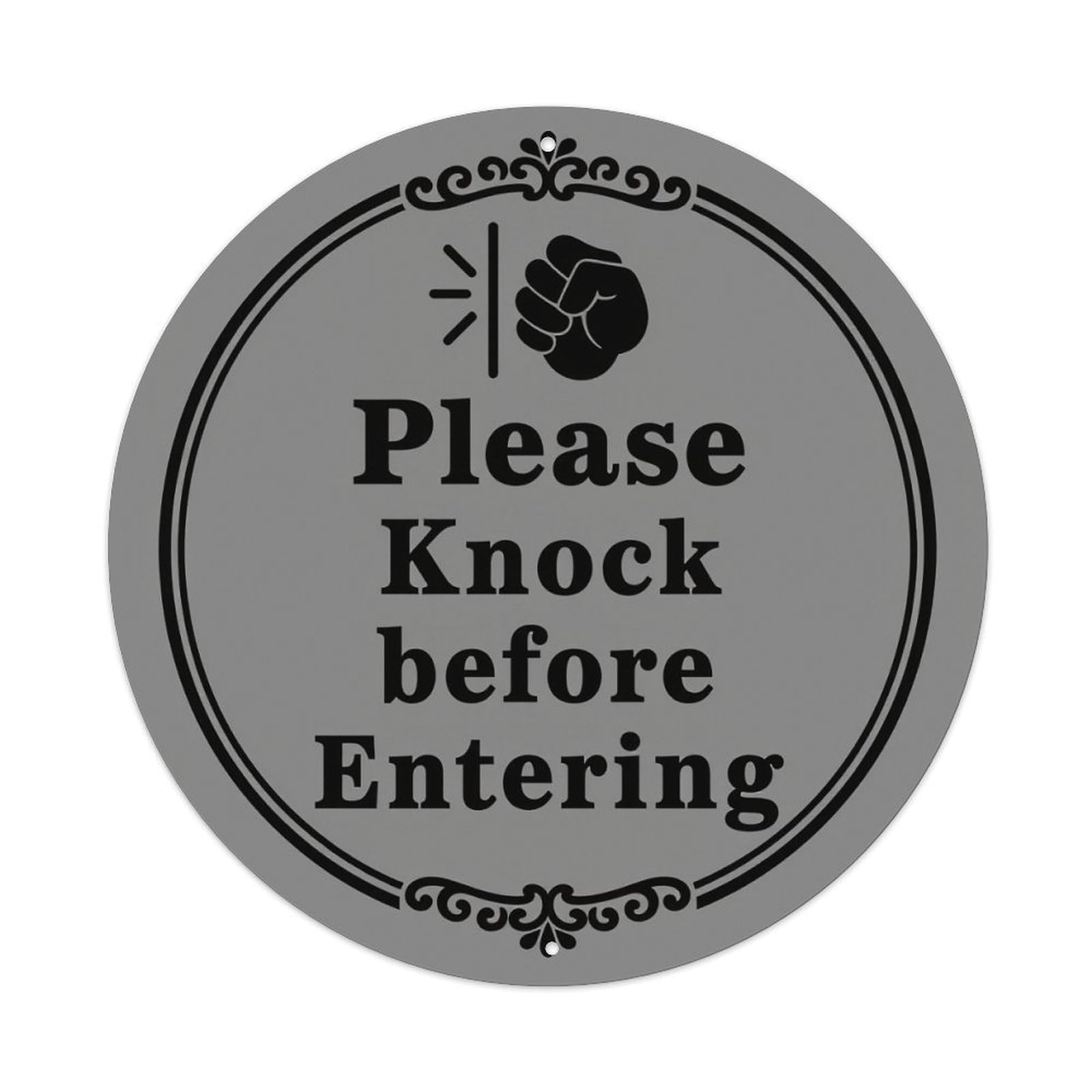 Wmlzdnwr Vintage Please Knock Before Entering Sign With Fist And Door Icon Round Tin Sign,Retro Wall Art,Metal Poster For Home, Bar, Garage, Cafe, Rustic Indoor & Outdoor Decor, 8X8 Inches
