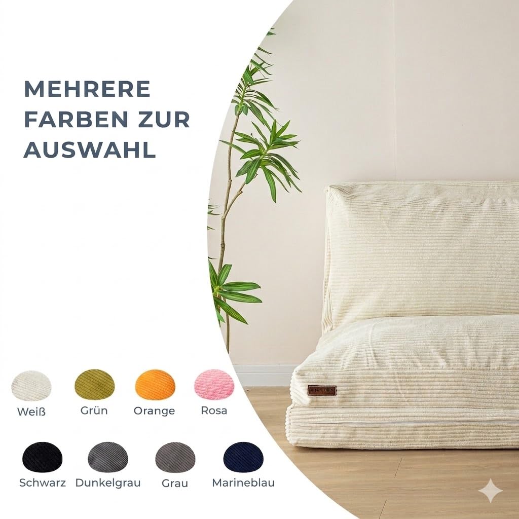 MAXYOYO Sitzsack-Bett, faltbar, Cord-Schlafsofa, Bodenmatratze für Erwachsene, extra dick, 4-Fach gefaltet, Bodencouch für Schlafzimmer, Wohnzimmer, Beige, 135 x 240 cm