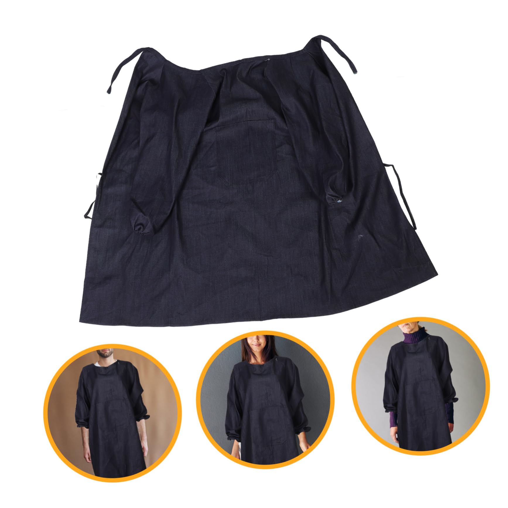 OSALADI Grembiule da Lavoro e Design Reversibile con Maniche Lunghe in Denim Nero Tasche Resistente e Comodo per Cucinare a Casa