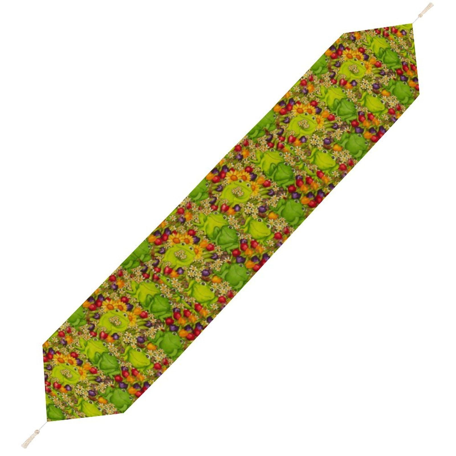 JZemdybill 200*33cm Table Runner with Tassel, Frog Table Runner, Table Decoration for Kitchen, Party, Restaurant