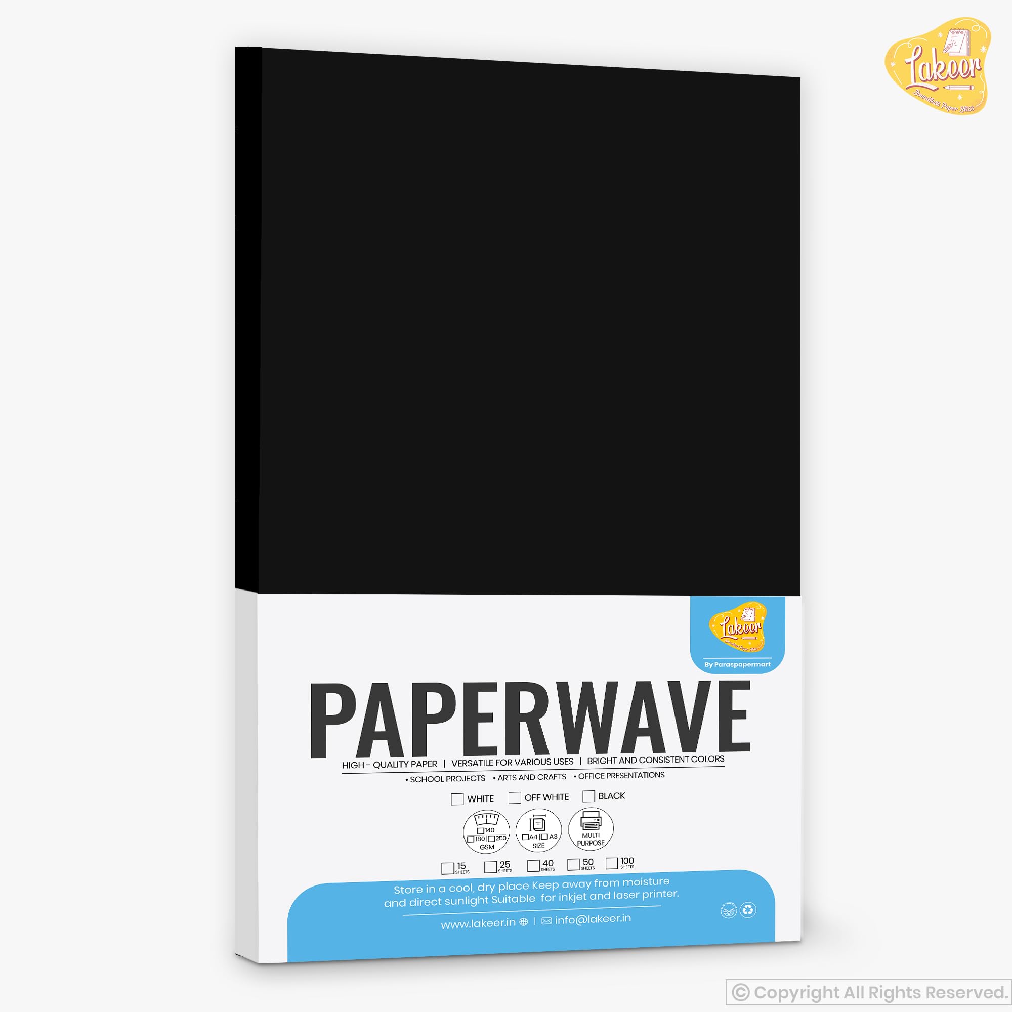 Lakeer A4 Black Color Paper/Sheet 180-210 GSM Pack of 40 Sheets-Black - Best for Art & Craft Work, Project Work
