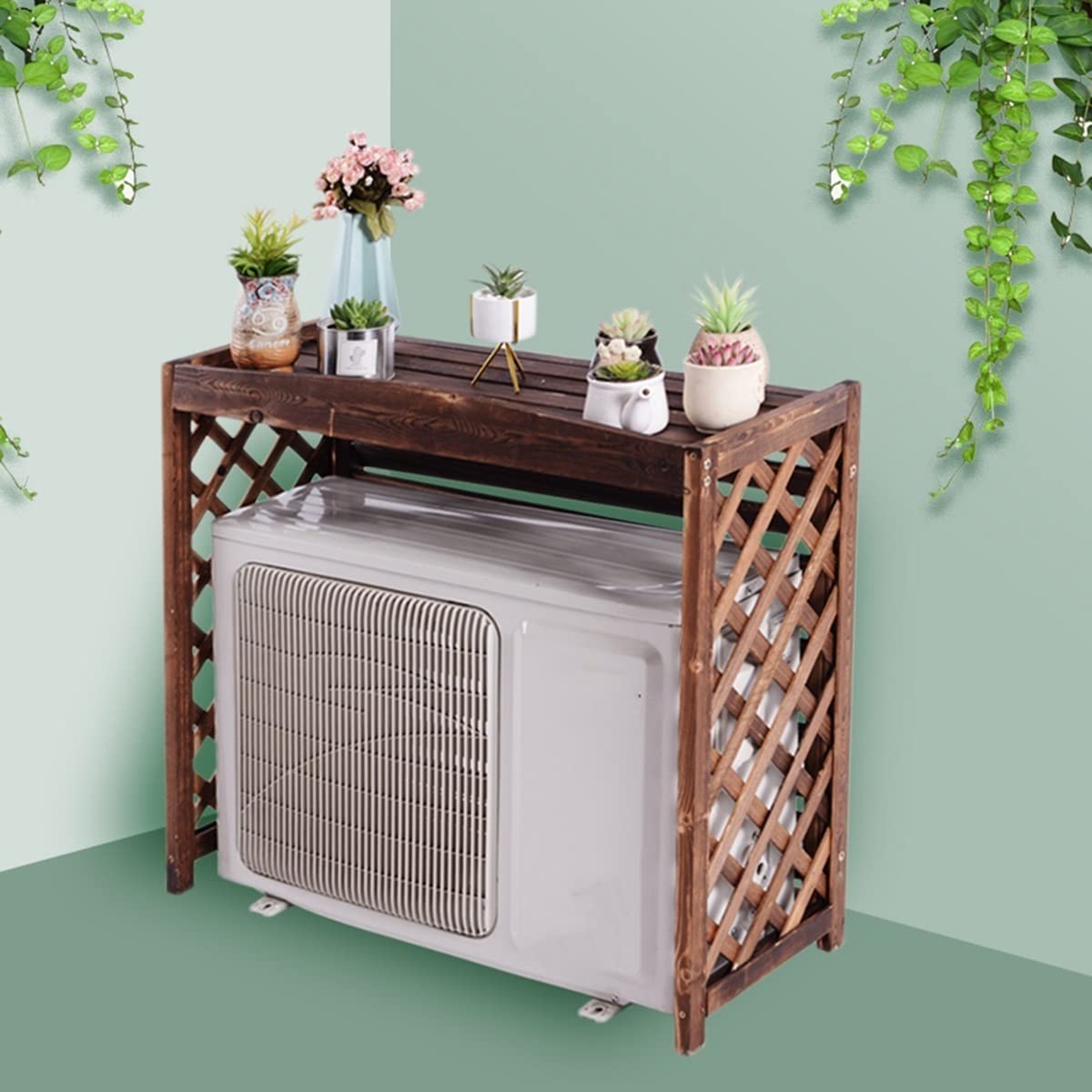 CENAP Air Conditioner Cover Indoor Wall Unit, All-Weather Anti-Theft AC Covers, Wooden Air Conditioner Fence Screen, 95x40x89cm for Outdoor Privacy Trash can Enclosure (Size : 95x40x89cm)