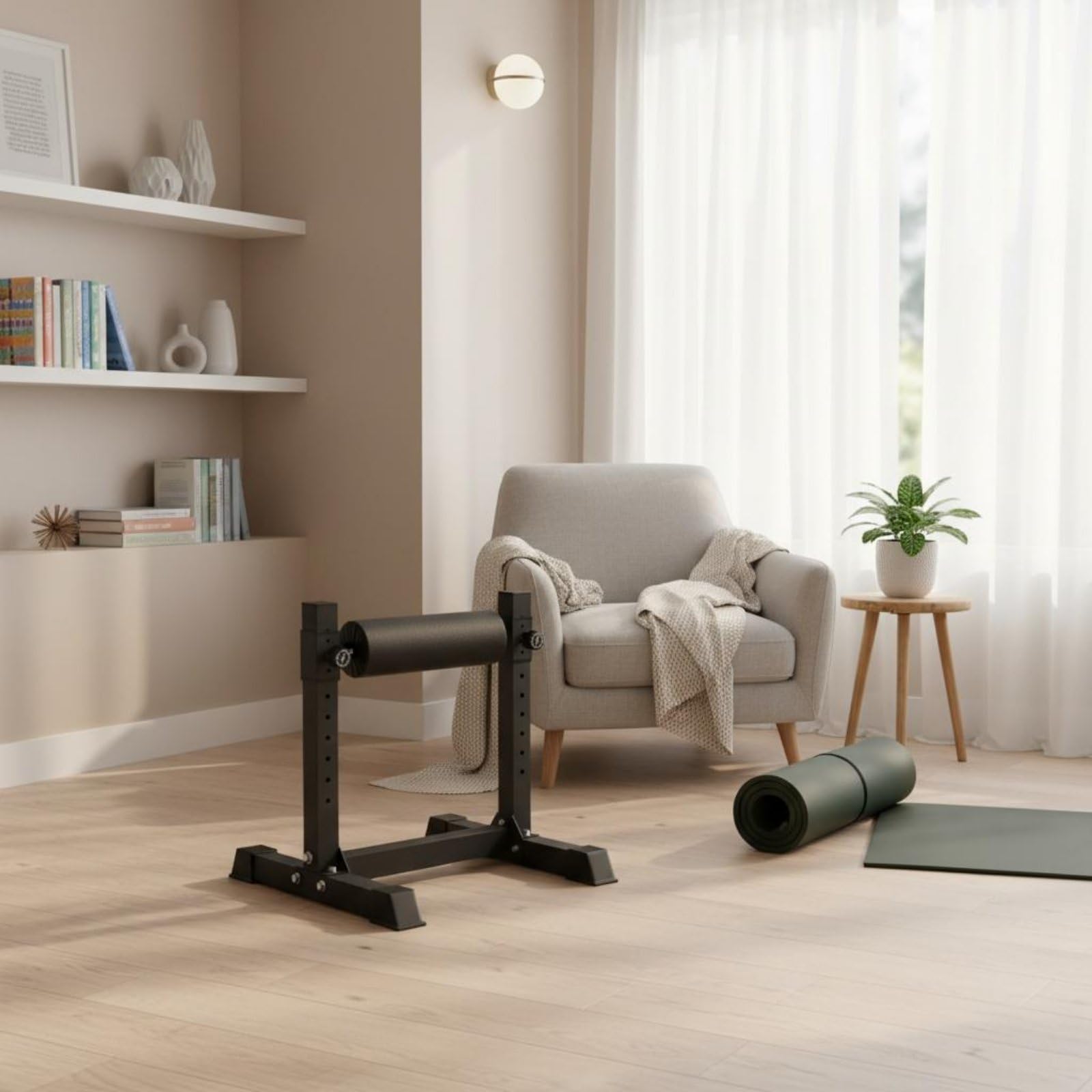 TISHITA Squat Rack Regolabile Supporto Allenamento Postazione Compatta con Telaio in Acciaio E Altezza Regolabile con Rullo Adatto per Squat E Lavoro Casa Appartamento Camera Palestra Domestica