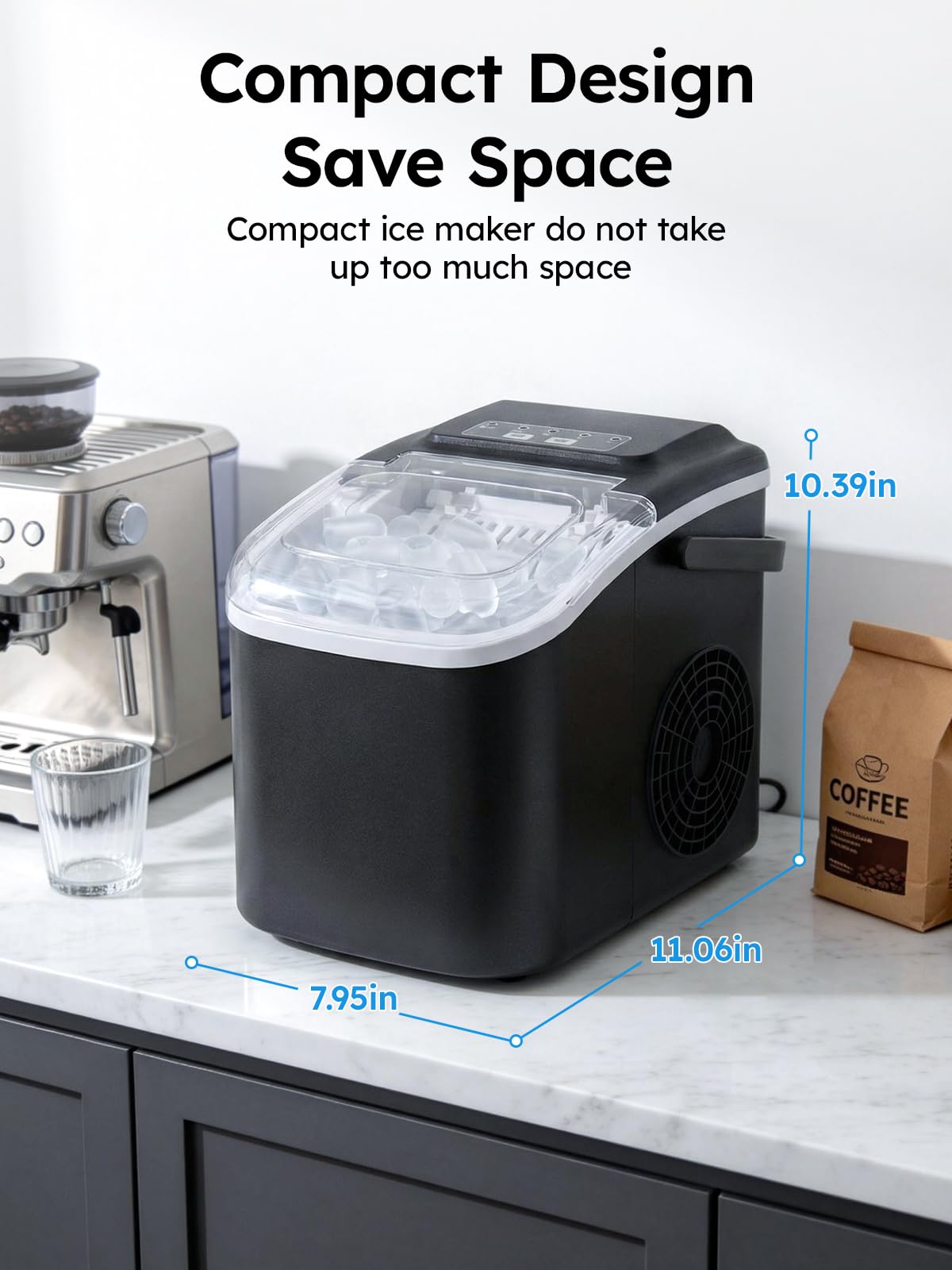 Mojgar Commercial Ice Maker Machine, 100lbs/24H with 33lbs Ice Storage Under Counter Ice Machine, Stainless Steel Built-in Freestanding Ice Maker Self-Cleaning for Home Bar, Blue — view 6