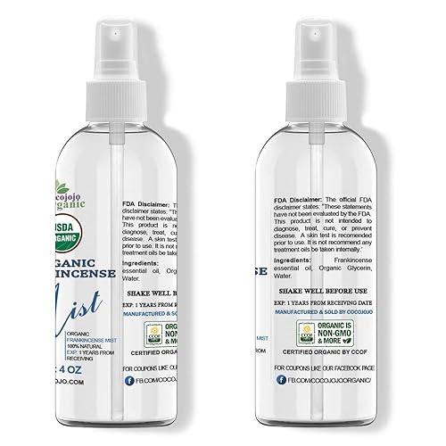 Miniatura 2 de Dr Joe Lab Bruma de incienso orgánico para el cuidado de la piel, certificado orgánico por USDA, 4 onzas, niebla tonificante, espray facial, niebla