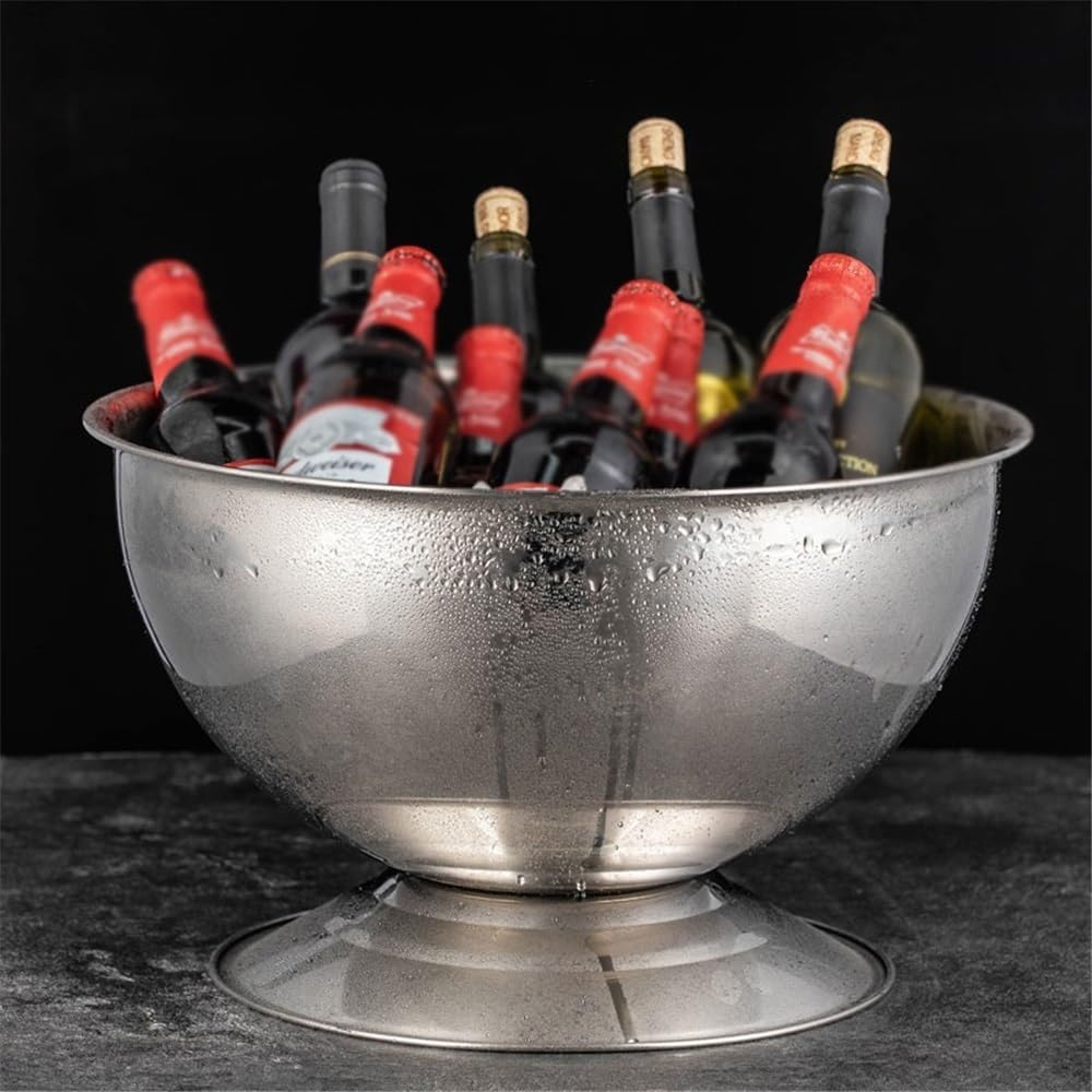 Przenośny Wanna do szampana o dużej pojemności Duży bar Wiaderko na lód Wiadro na wino do użytku domowego Wanna chłodząca napoje Impreza(Silver)