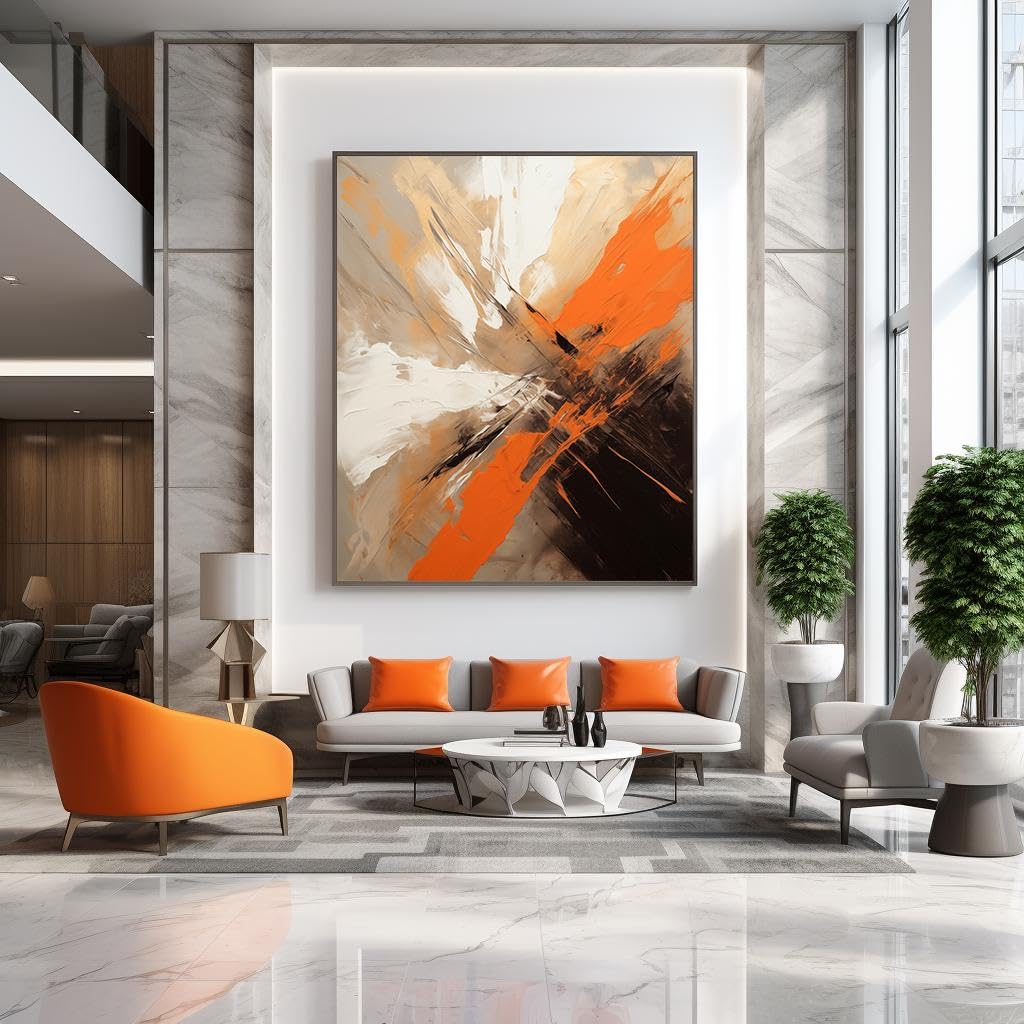 UUDEZO Duży, oprawiony, teksturowany, nowoczesny abstrakcyjny obraz ścienny: brązowo-pomarańczowy obraz (80 x 110 cm)