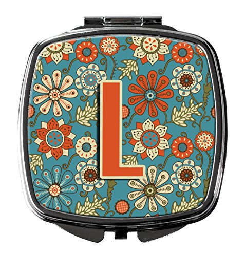 Caroline's Treasures CJ2012-LSCM Letter L Flowers Retro Blue Compact Mirror, Multicolor