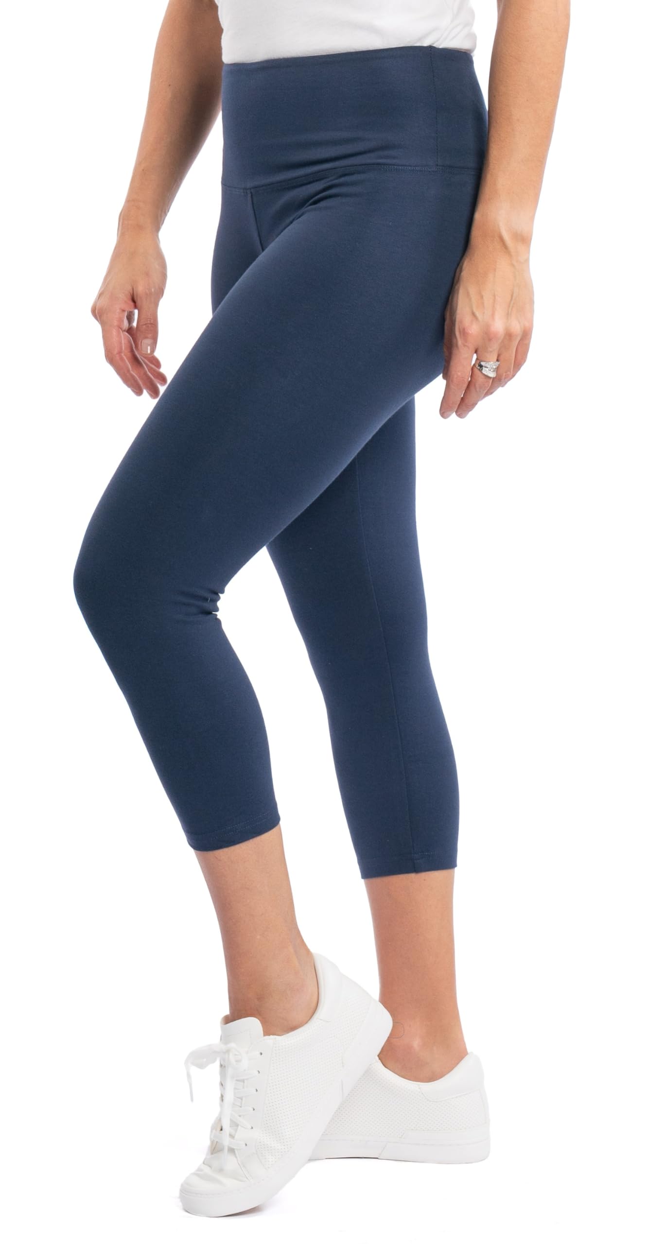 Leggings taille haute à enfiler, longueur corsaire en coton/élasthanne - Bleu - 2X