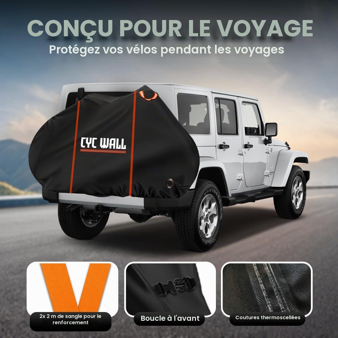 Housse de vélo d'extérieur 600D pour 2 vélos – Design réfléchissant anti-accident pour le rangement extérieur – Housse de pluie pour le transport de porte-bagages
