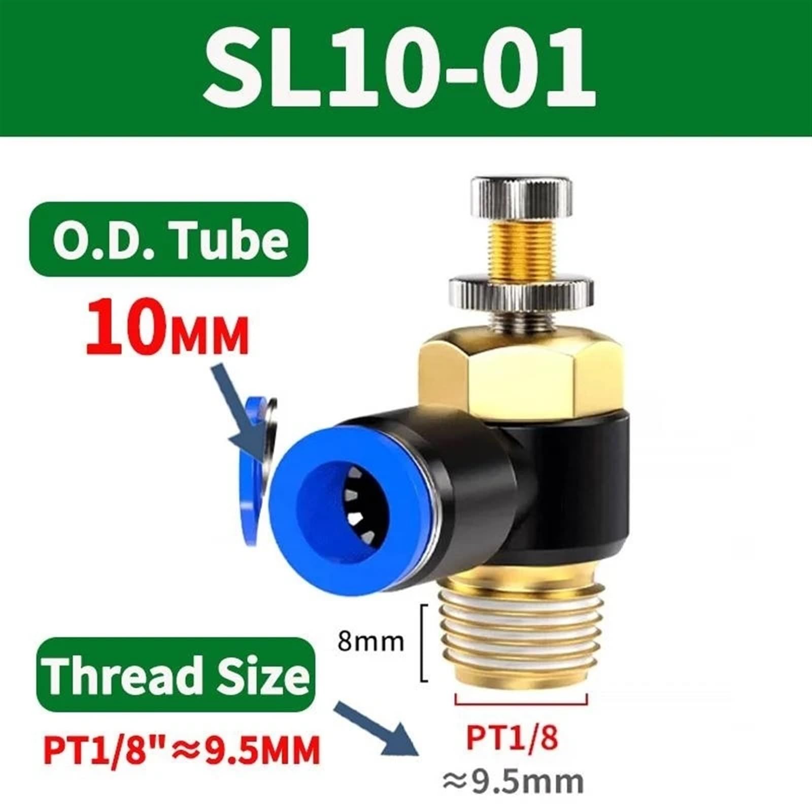 SL Pneumatischer L-Typ-Geschwindigkeitsdurchflussregler, 4–12 mm Außendurchmesser, Schlauchrohr, 1/8 Zoll, 1/4 Zoll, 3/8 Zoll, 1/2 Zoll Außengewinde, Gas-Luftstrom-Begrenzungsventil, Schnellmontage(SL