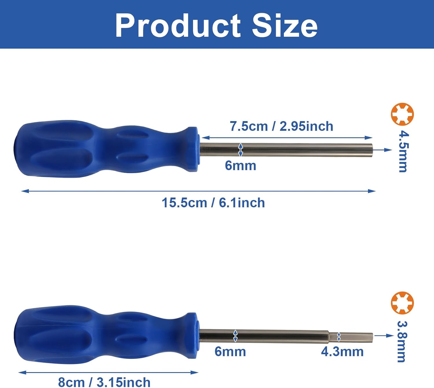 3.8mm and 4.5mm Gamebit Screwdriver Set, Security Screwdriver Bits for Opening Nintendo, Sega Consoles and Game Cartridges (Blue)