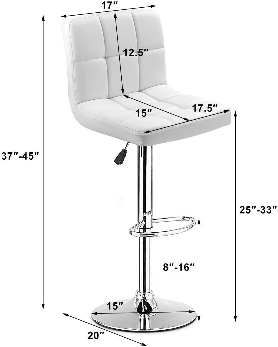 Casart Swivel Bar Stool Adjustable PU Leather Barstools Bistro Pub Chair Counter Barstool (White, 1PC)