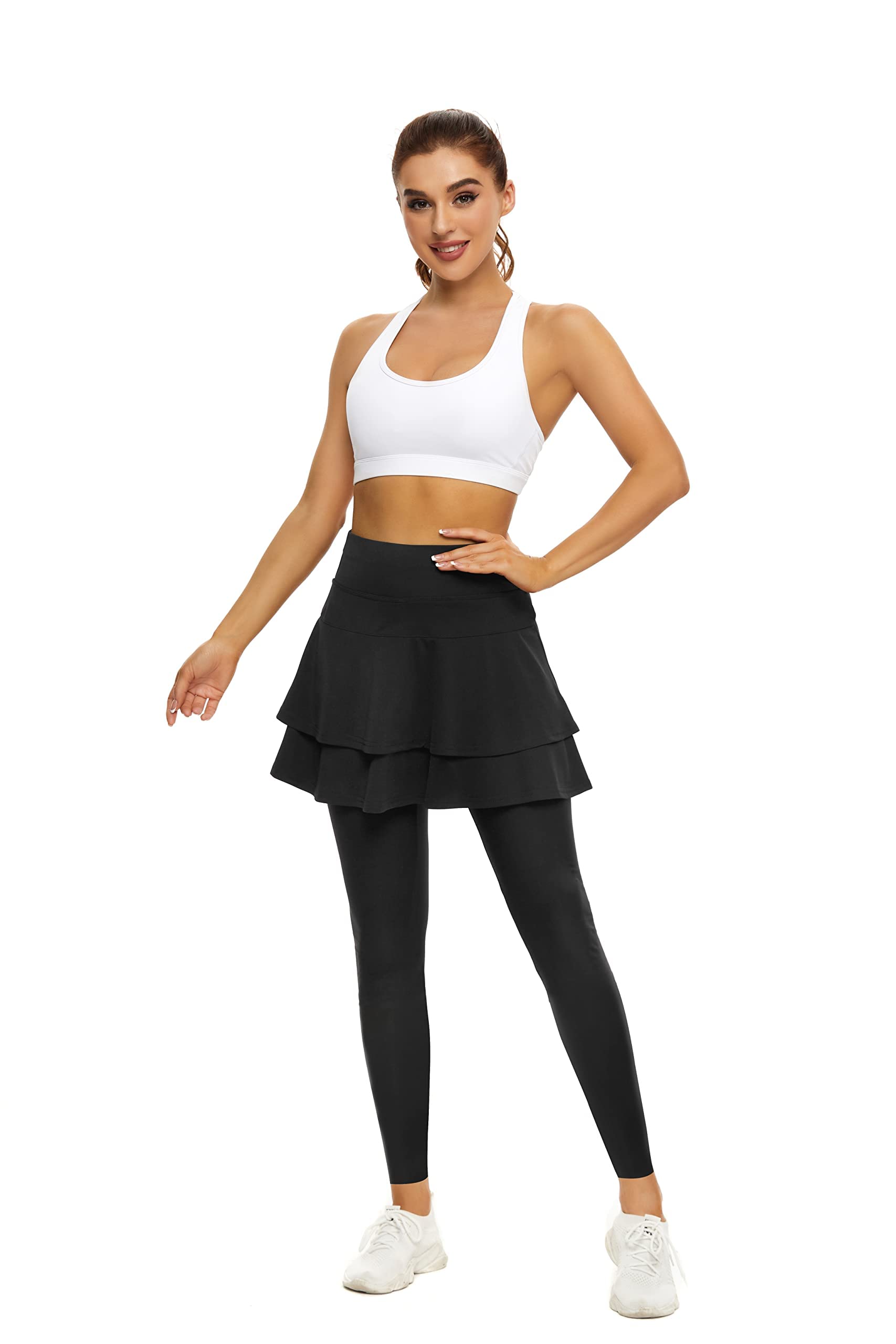 WOWENY Jupes de Sport Femme avec Poche, Femmes Jupe Basique Plissée Patineuse Fille Elastique Court Mini Jupe, Short Short Tennis Golf Entraînement Sports Pantskirts