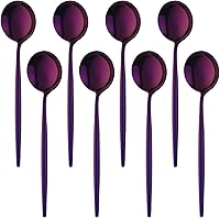 Vista 8 de MINGYU Modern - Juego de 8 cucharas de sopa redondas pesadas con mango largo, cuchara de titanio de acero inoxidable de 8.3 pulgadas, cucharas