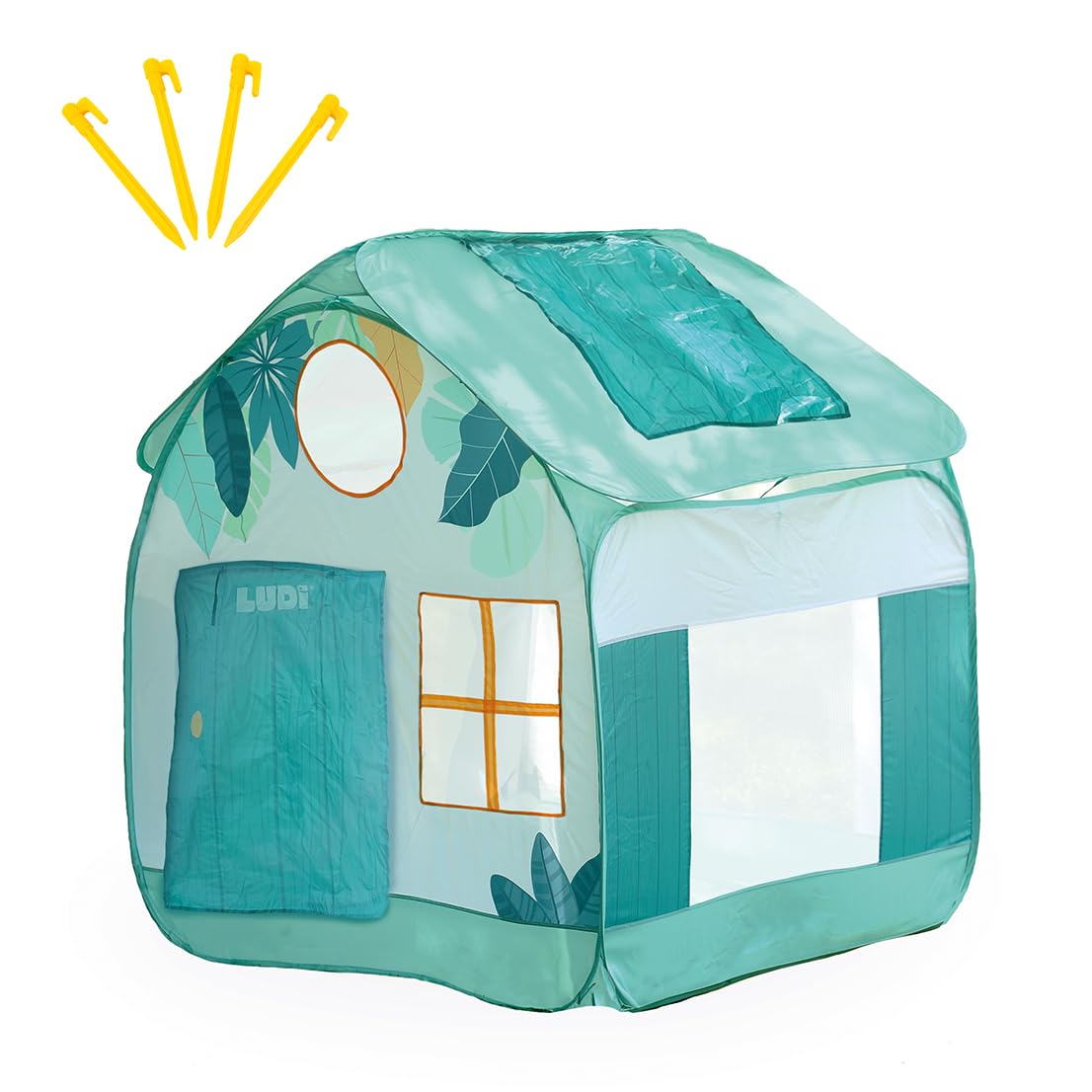 LUDI – Cottage Pop-Up Spielzelt – Outdoor Kinderzelt mit UV-Schutzdach – Belüftungsnetze – Transporttasche inklusive – 120 x 130 x 130 cm – Ab 2 Jahren
