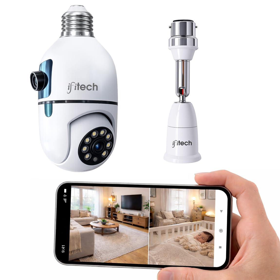 IFITech 4MP Dual Lens Home Security WiFi Camera with Adjustable Extension Bulb Holder- Vertical 180° Horizontal 360° | 2 Megapixel Each Lens (Fixed & PTZ) | App Control | Designed for Indoor Use-image-2