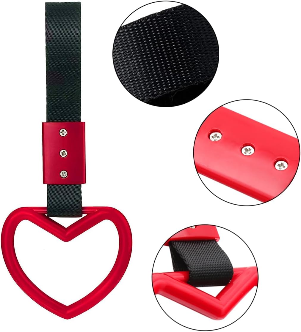 Heart Shaped Exhaust Tips 2.5 Inch Inlet Tailpipe End Car Exhaust Pipe Muffler, 2PCS Heart Shaped Car Handle Straps Rear Bumper Warning Ring Decor for Car Bus Subway (Straight,Red)
